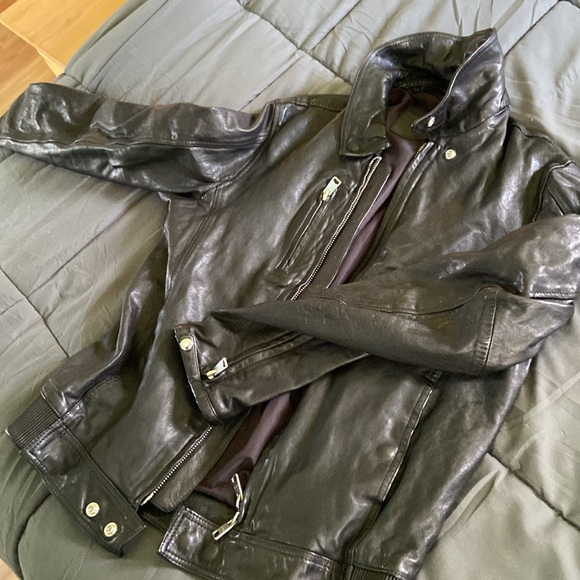 All Saints black leather jacket, slim fit, size large - Picture 7 of 16